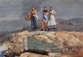 ¿Dónde están los barcos? También conocido como On the Cliffs. Pintor del realismo Winslow Homer.